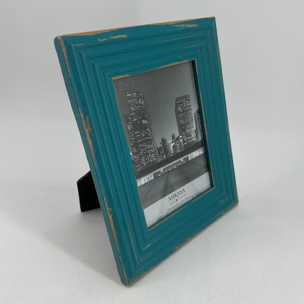 Mikasa Home Accents 5x7 Teal Blue Distressed Wood Picture Frame Rustic Boho